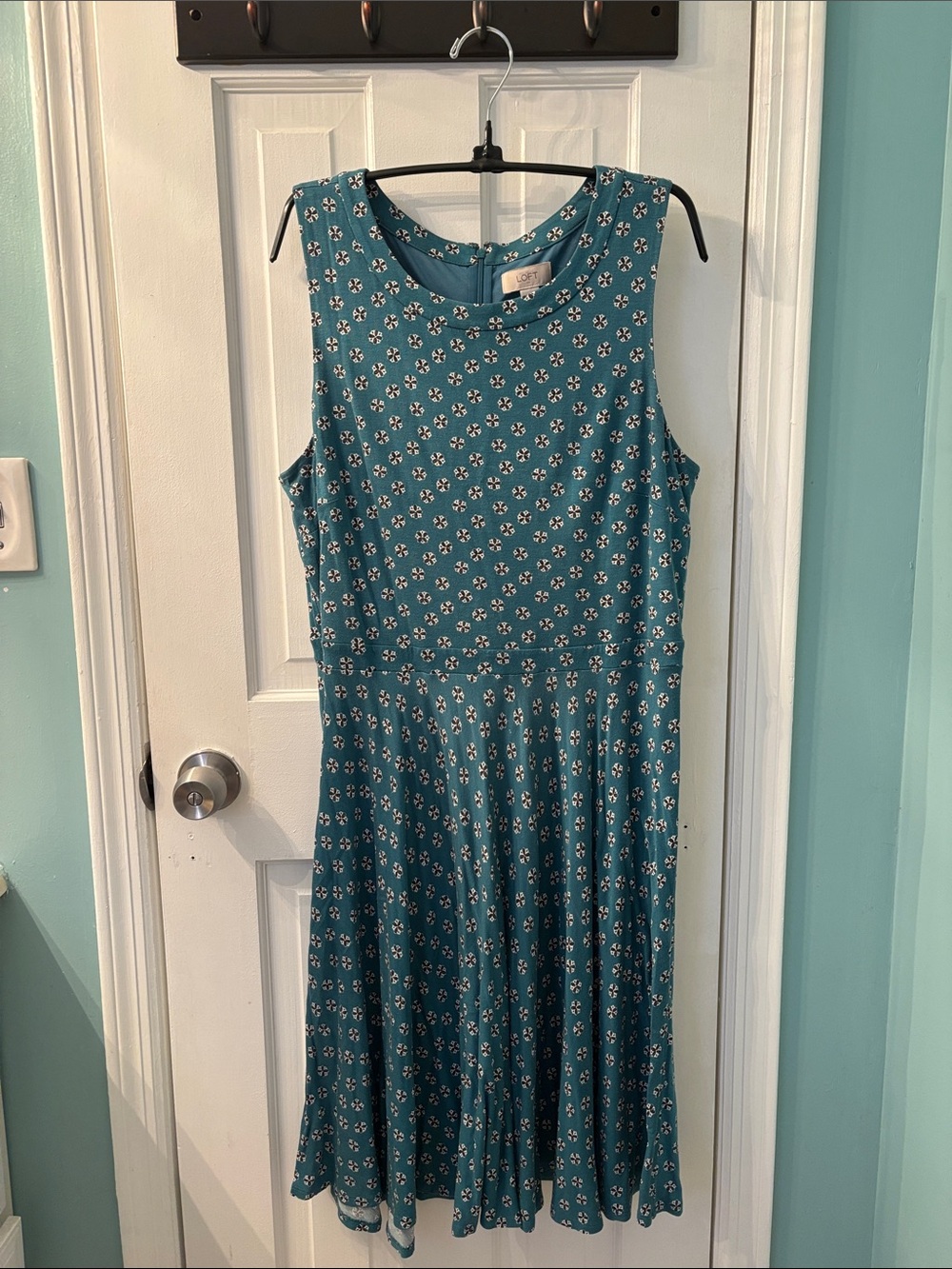 LOFT Teal Sleeveless Floral Midi Dress